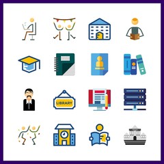 16 learning icon. Vector illustration learning set. dancing and server icons for learning works