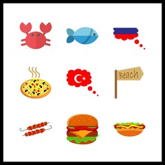 9 meat icon. Vector illustration meat set. russian and sandwich icons for meat works