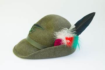 Specimen of an alpine hat belonging to the Italian Alpine troops of the Transmissions Department. The Cappello Alpino is the most distinctive feature of the Italian Army's Alpini troops uniform.