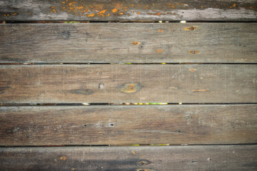 Wooden wall planks on old cottage. Vintage wood surface background texture. Old wood plank, old texture wall background with copy space for text.