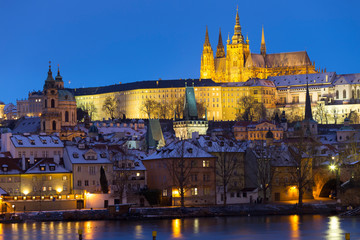 Fototapeta na wymiar Prague gothic Castle with the Lesser Town and Charles Bridge above River Vltava in the Night, Czech Republic