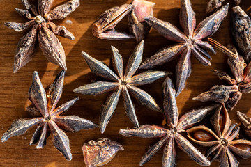 Group of star anise on wooden background