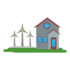 house with wind turbines symbol