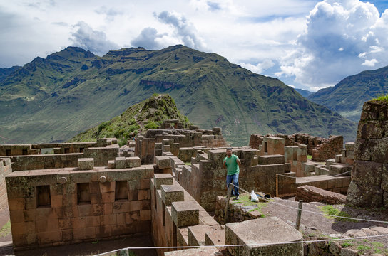 Ruins of the Temple of the Sun at Pisac in the Sacred Valley in Cusco - Peru
