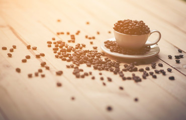 Coffee cup on the table in the morning