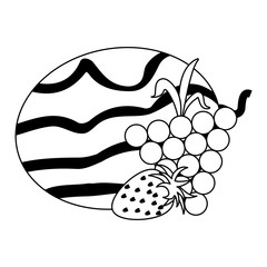 delicious fruits set cartoons black and white
