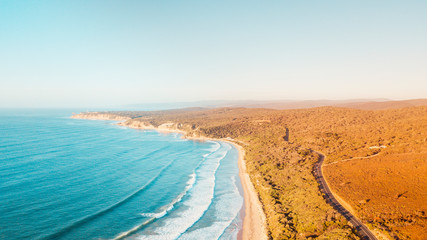 Fototapeta na wymiar Aerial View of Great Ocean Road and Beaches at Sunset, Victoria, Australia