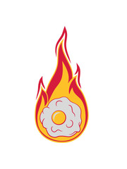heiß feuer flammen brennen fackel spiegelei kochen braten essen ei eigelb eiweiß frühstück servieren hunger lecker schürze koch chef meister leibgericht clipart design