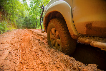 Fototapeta na wymiar car on muddy road