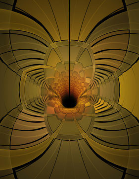 Metallic Tunnel Abstract Fractal Design - 3d digitally generated render