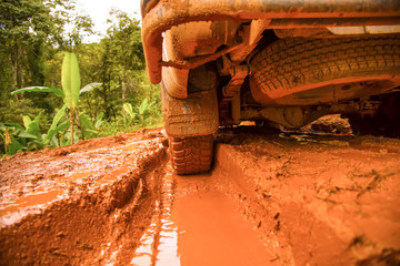 car on muddy road