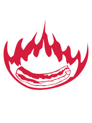 heiß brennen feuer flammen fackel bacon schinken fleisch lecker hunger grillen braten essen frühstück küche chef schürze clipart hungrig design