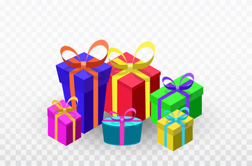 gift box set with Colorful color bow knot and ribbon isolated on white background.