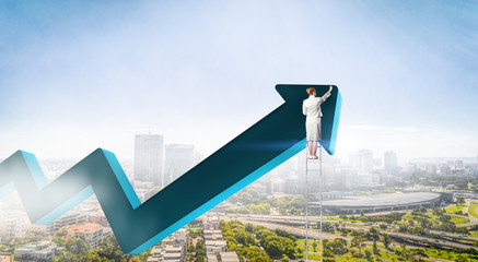 Reaching the top of success. Mixed media