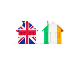 Two houses with flags of United Kingdom and ireland
