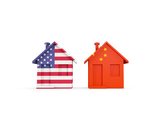 Two houses with flags of United States and china