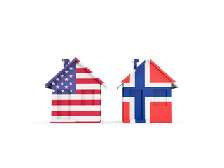 Two houses with flags of United States and norway
