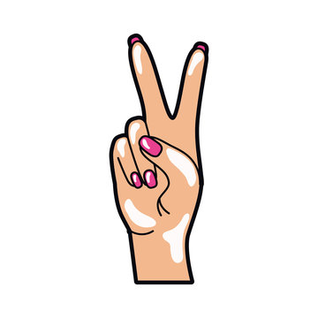 hand with peace sign and love pop art