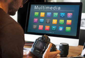 Multimedia apps on a computer - obrazy, fototapety, plakaty