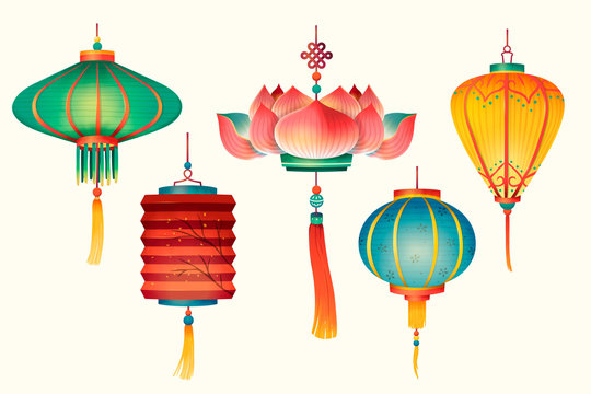 Chinese Lanterns Set Stock Illustration - Download Image Now