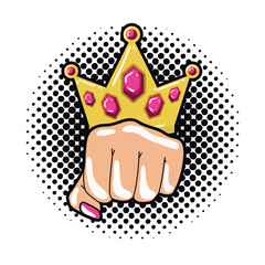 hand in sign power and crown pop art