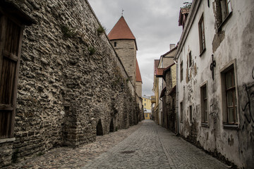 Empty street by outer wall in Tallinn Estonia