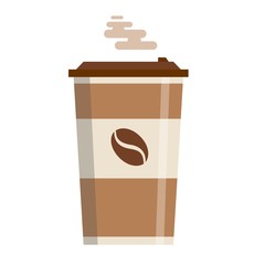 Coffee cup vector illustration isolated on background. Plastic coffee cup with hot coffee in flat style.