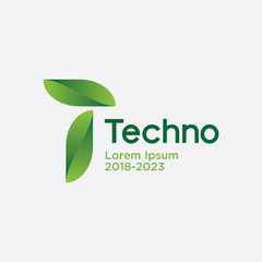 Letter T techno logo design. visual of nature leaf vector sign