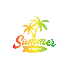 Summer lettering with surfing board vector illustration. design logo or label