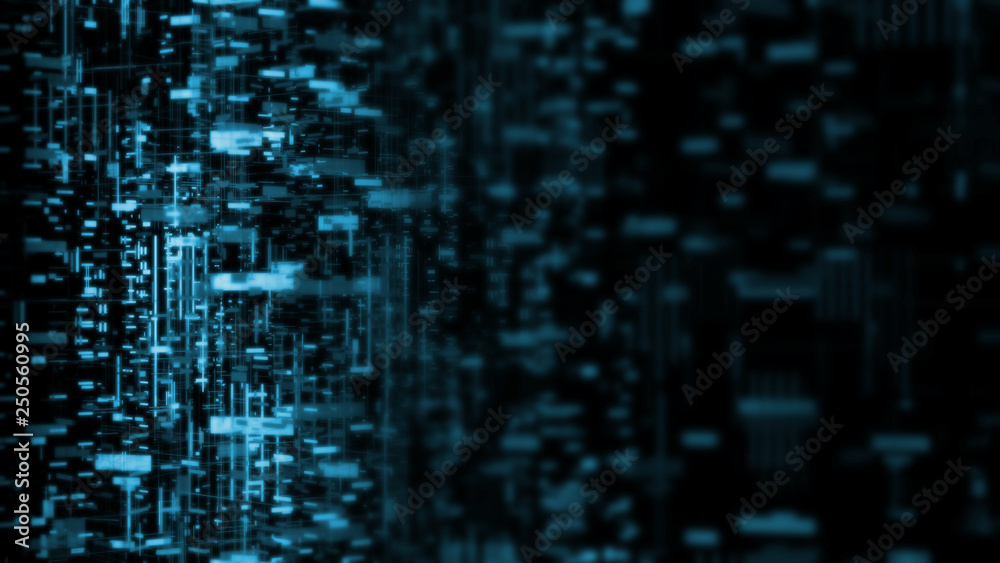 Poster 3d rendering of abstract technology background. wide screen wallpaper. computer circuit dots and blu