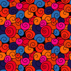 Vector abstract colored hand drawn seamless pattern with spirals