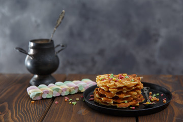 belgian waffles with icing sugar