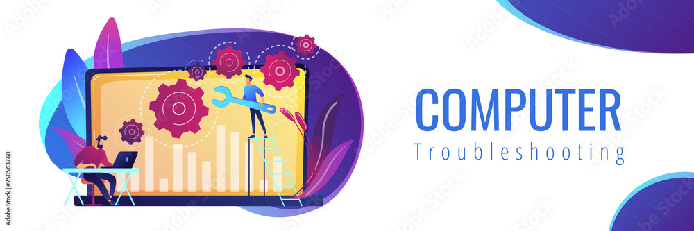 Wall mural computer troubleshooting concept banner header.