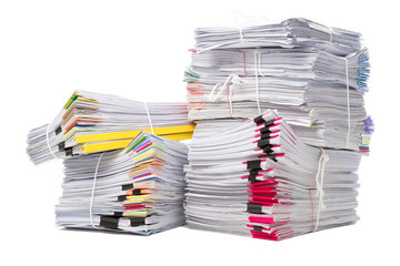 Stack of business papers isolated on white background