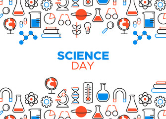 Science Day outline icon card illustration