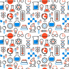 Science education outline icon seamless pattern