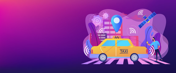 Autonomous taxi concept banner header.