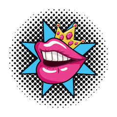 female mouth pop art style isolated icon