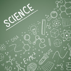 Science day blackboard doodle greeting card