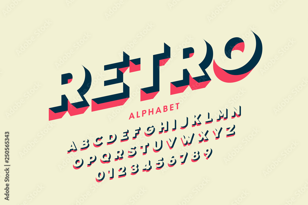Fototapete modern font design in a retro style, alphabet letters and numbers