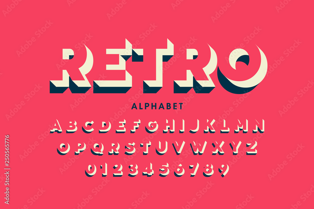 Fototapete modern font design in a retro style, alphabet letters and numbers