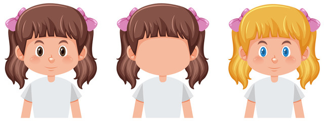 Set of brunette and blonde girls