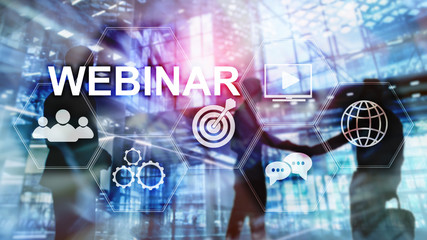 Webinar, Personal development and e-learning concept on blurred abstract background.