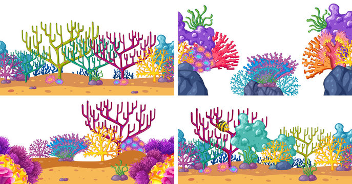 Set of underwater coral scenes