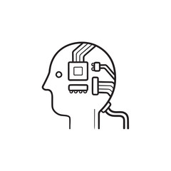 Artificial intelligence and machine learning hand drawn outline doodle icon.