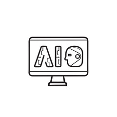 Ai letters on computer screen hand drawn outline doodle icon
