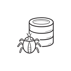 Database bug hand drawn outline doodle icon.