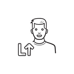 Video game player level up hand drawn outline doodle icon.