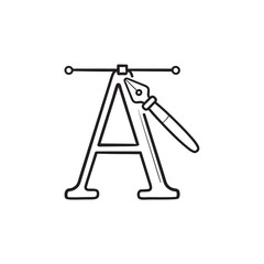 Letter A and pen tool hand drawn outline doodle icon
