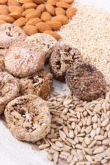 Natural food containing calcium, minerals and dietary fiber, healthy nutrition concept
